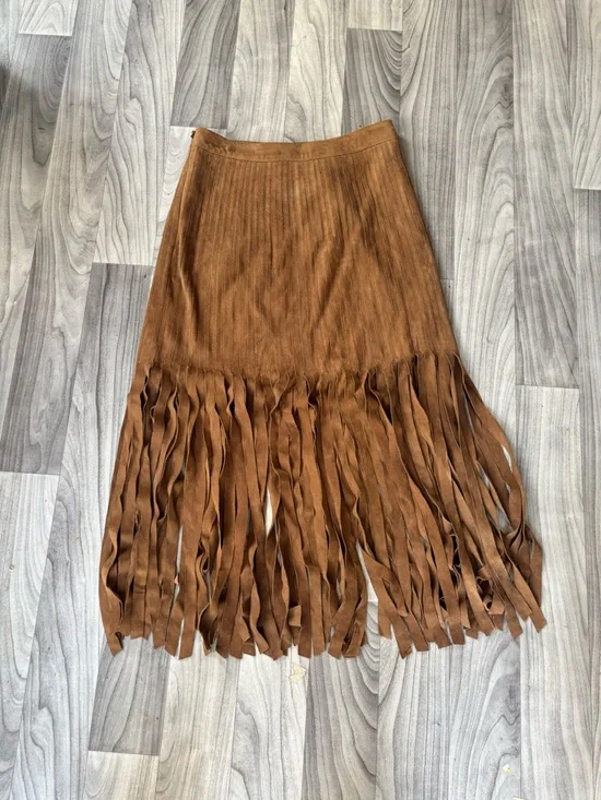 Polo Ralph Lauren 4 Brown Western Fringed Suede Midi Skirt - Picture 7 of 8